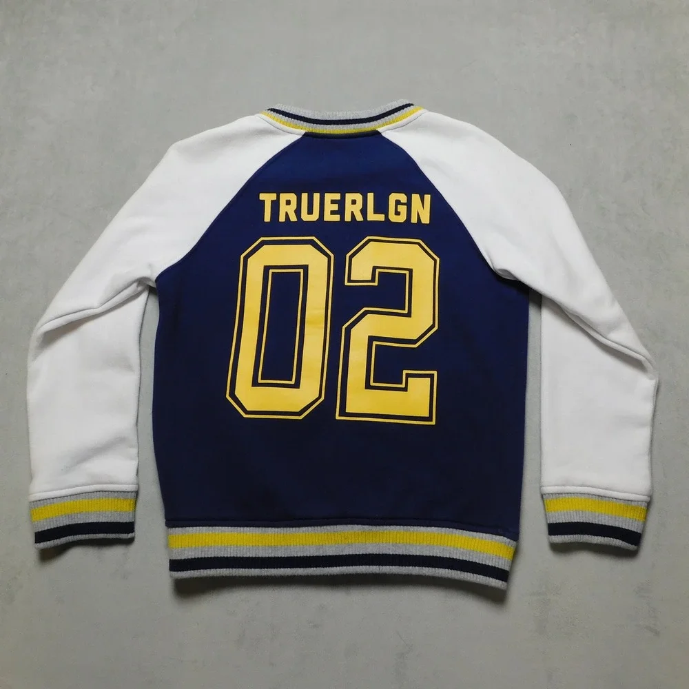 True Religion Boys 7 Navy Blue Varsity Full Zip Sweatshirt Horseshoe‎ Logo 02